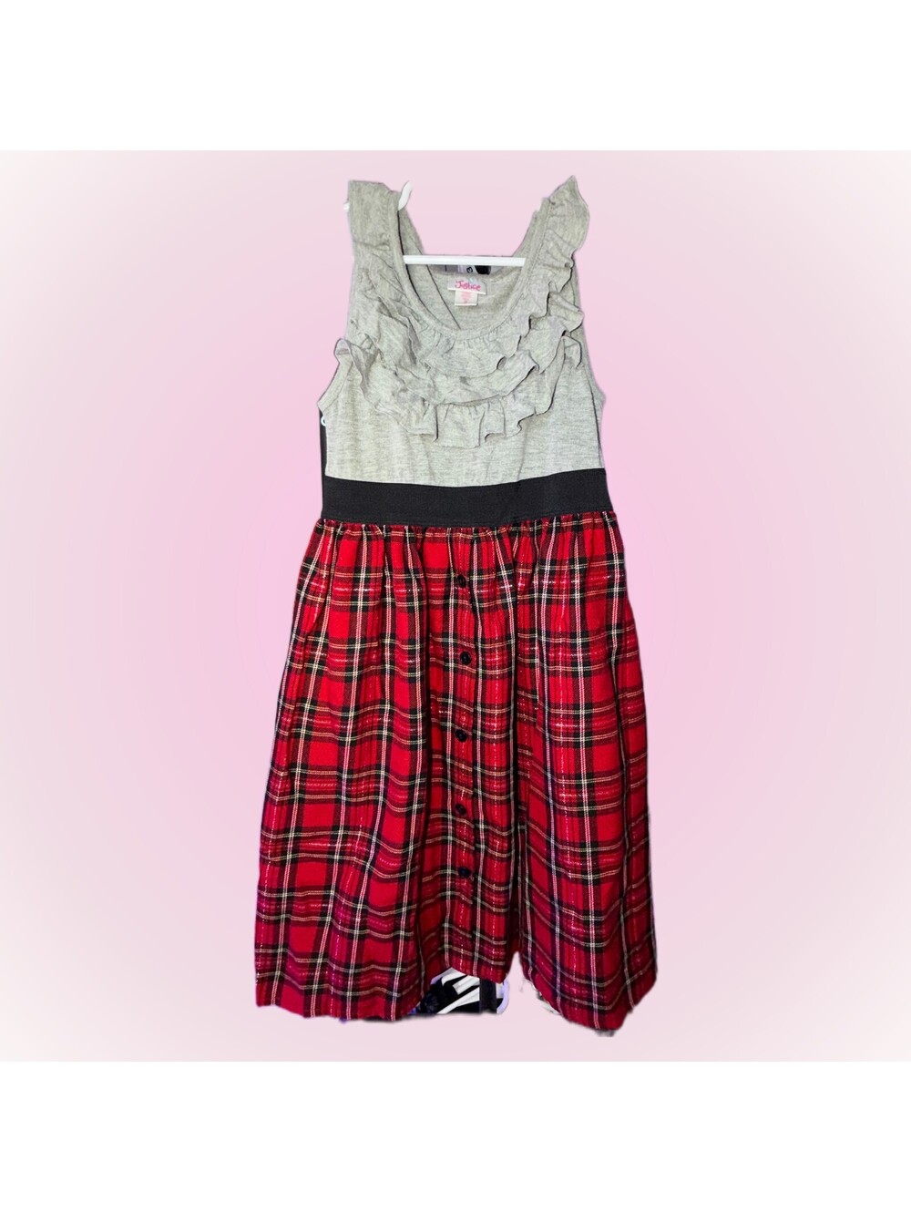 Girls Size 8 Dress by Justice | Gray Ruffles & Red Plaid